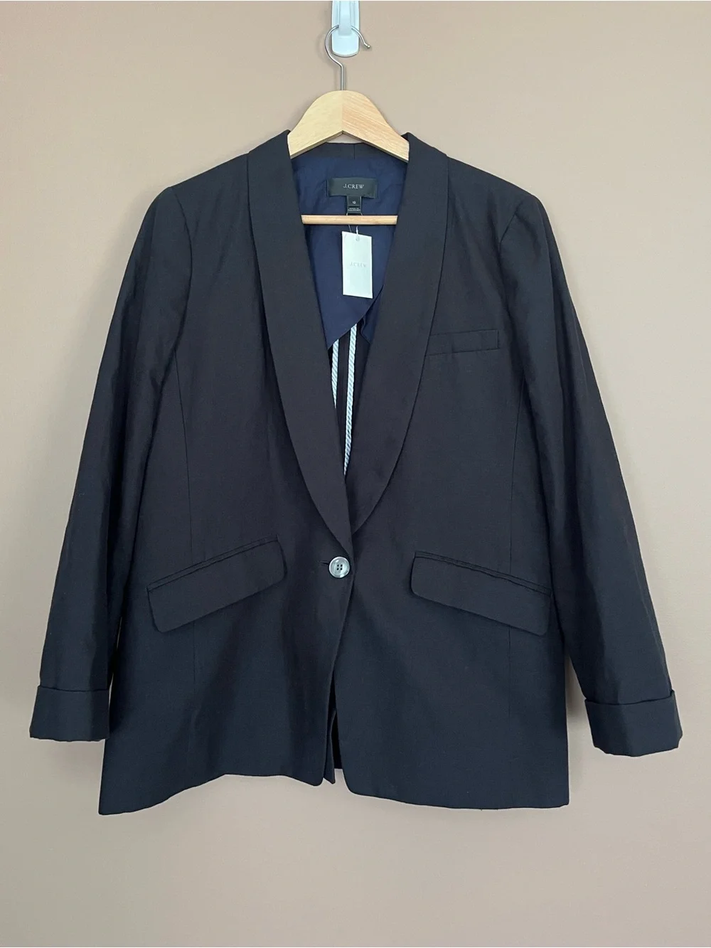 {J. Crew} Linen Blend Single Button Closure Blazer in Black - Women’s 12